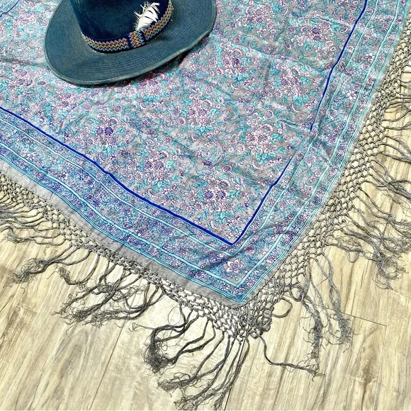 Fringe SILK boho scarf/body wrap w shabby chic prairie country farmhouse vibe - Picture 3 of 13